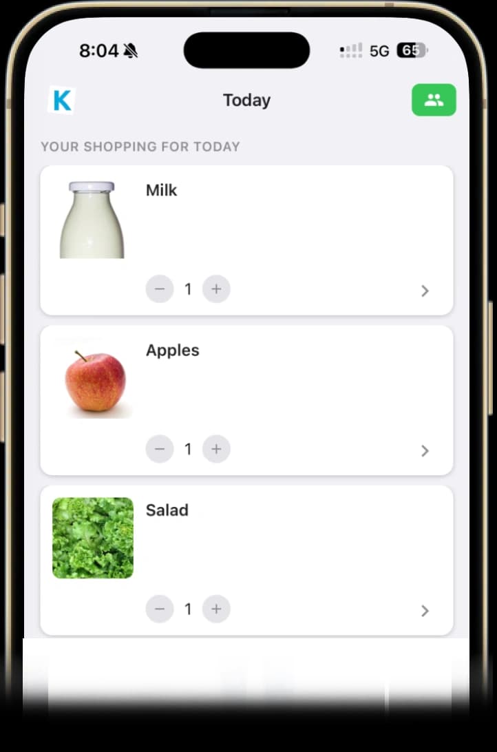 Kraut shopping list app screenshot